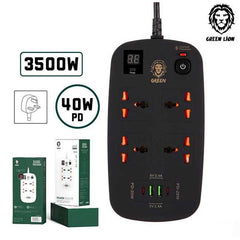 A Photo Of Green Lion 4 AC 2 USB & 2 USB-C PD 40W Multiport Smart Power Socket 3500W (3M) | GNPS2PDBK