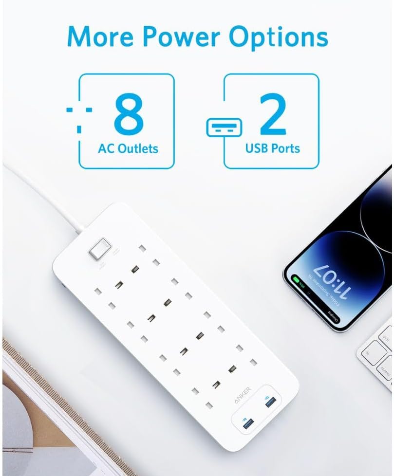 A Photo Of Anker 342 Power Strip - 1.8m Cable - White | AN.A9182K21.WT