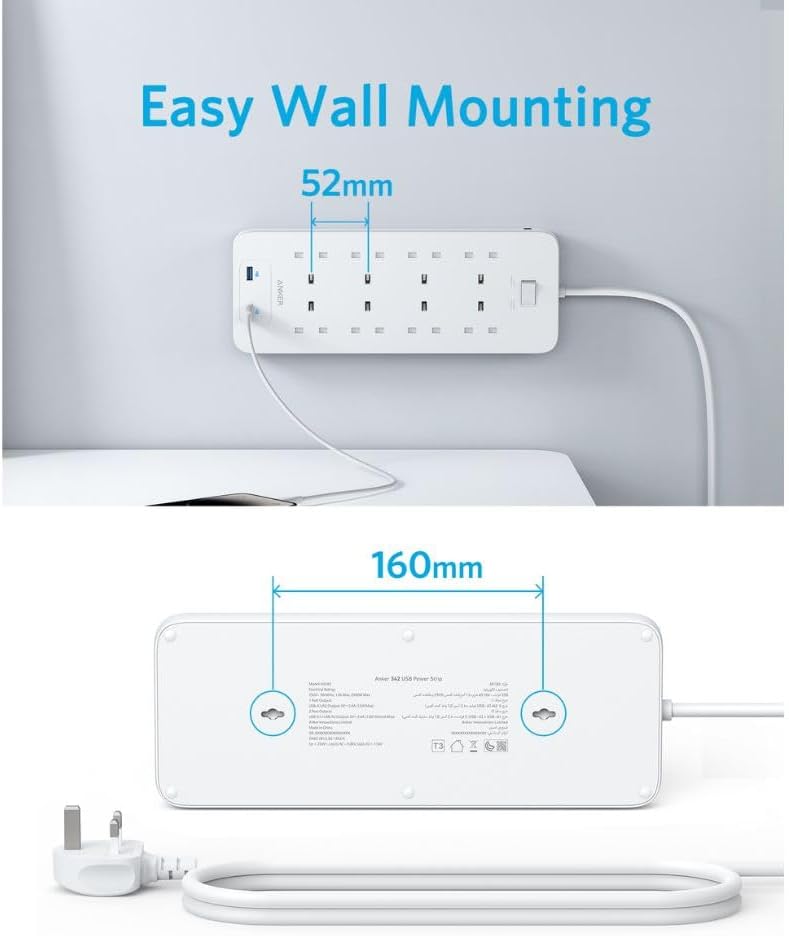 A Photo Of Anker 342 Power Strip - 1.8m Cable - White | AN.A9182K21.WT