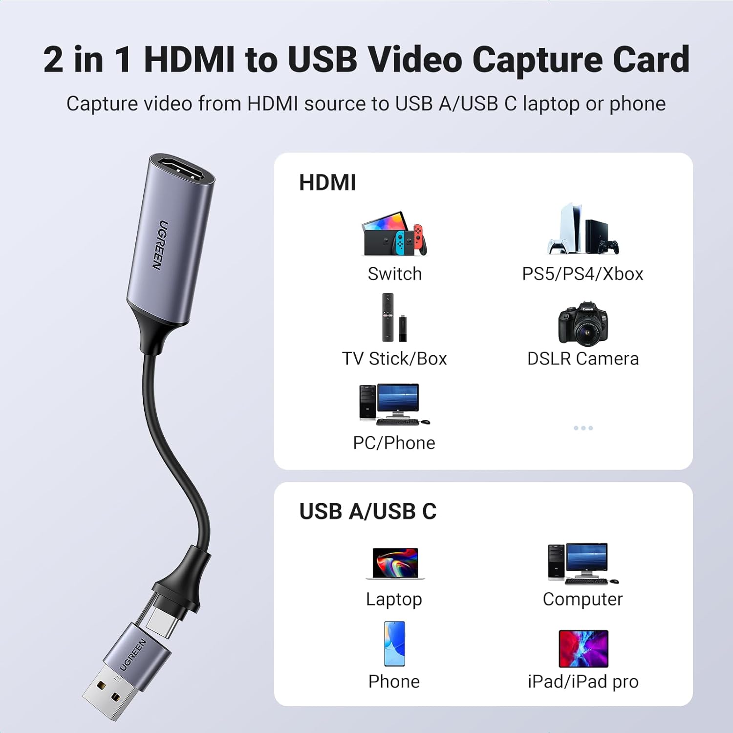 A Photo Of Ugreen Video Capture Card 4K HDMI to USB-A/USB-C  | CM489