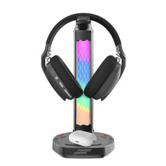 A Photo Of Porodo Gaming RGB Headphone Stand, Wireless Charging & USB-C Hub with Screen Lamp 5W