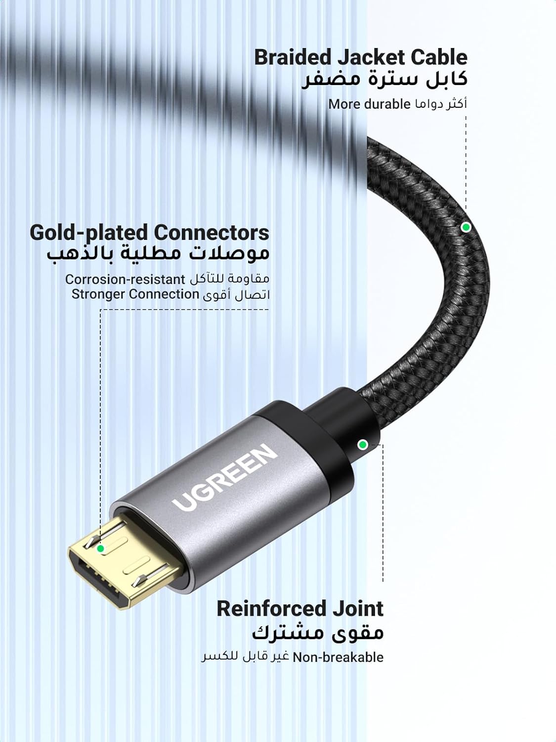 A Photo Of Ugreen Micro USB Cable, 18W Fast Quick Charger Cable | US134