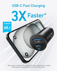 A Photo Of Anker 30W 2-Port (USA-A & USB-C) Car Charger | AN.A2741H11.BK