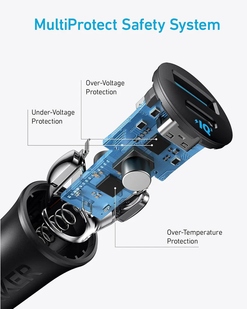 A Photo Of Anker 30W 2-Port (USA-A & USB-C) Car Charger | AN.A2741H11.BK