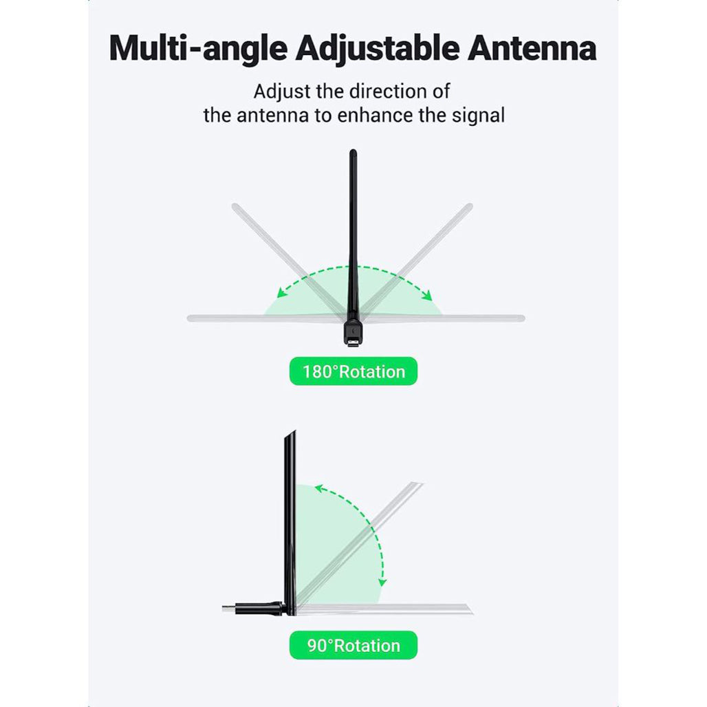 A Photo Of UGreen AC650 Dual Band USB WiFi Adapter | 6dBi High-Gain Antenna | 2.4GHz & 5GHz Wireless Network Dongle | CM496