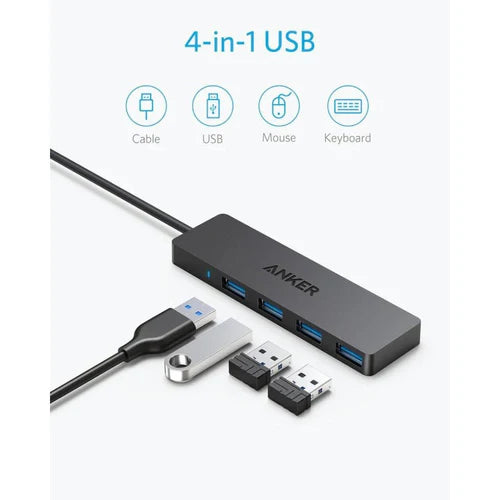 A Photo Of Anker Ultra-Slim 4-Port USB 3.0 Data Hub with 2 ft Cable | AN.A7516016.BK