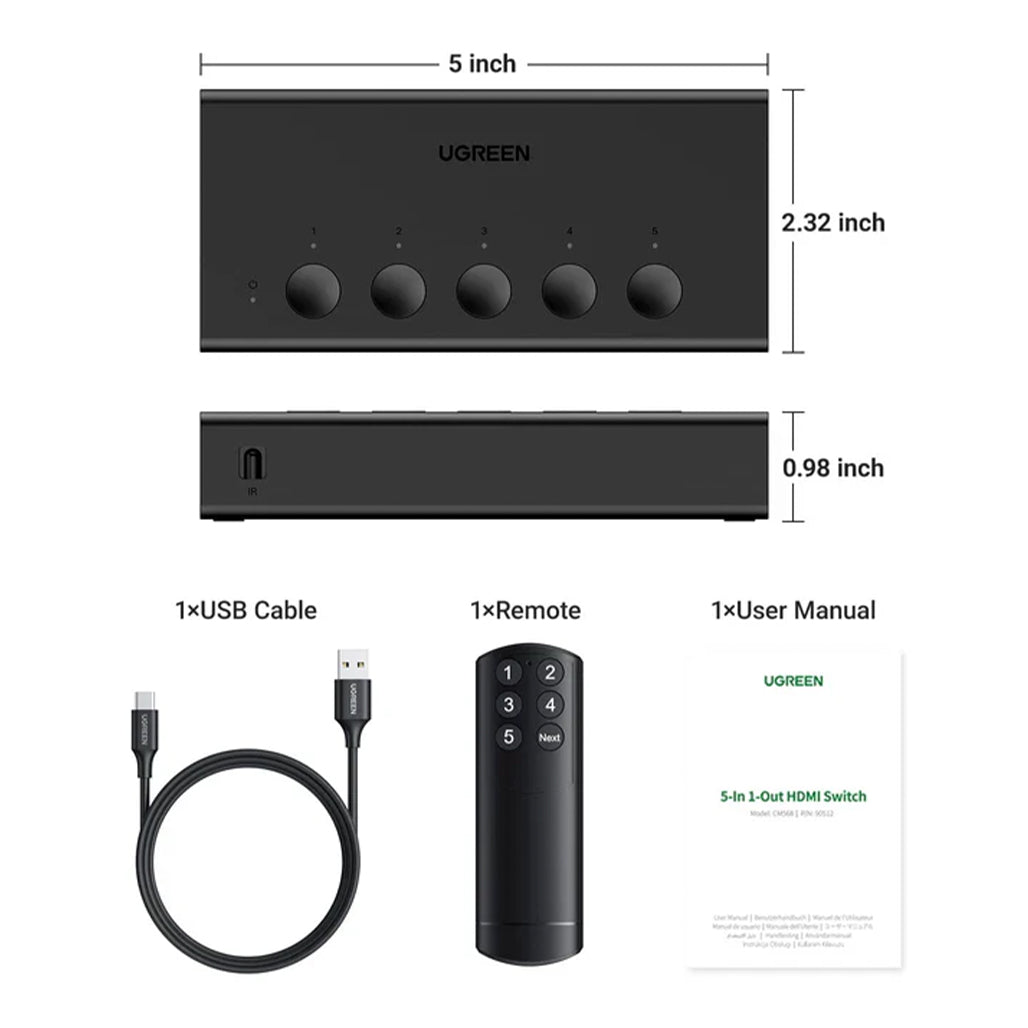 A Photo Of UGREEN 5in1 HDMI 2.0 Switch CM568 – 4K UHD HDR Support with Remote Control