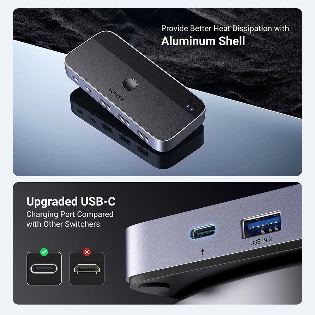 A Photo Of UGREEN CM662 USB 3.0 2-in-4 Switch with 2x USB-A Cables – Black