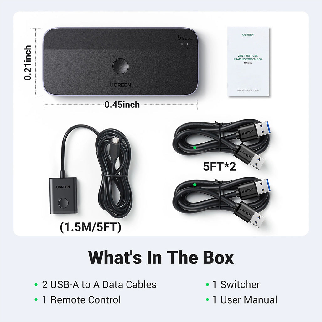 A Photo Of UGREEN CM662 USB 3.0 2-in-4 Switch with 2x USB-A Cables – Black