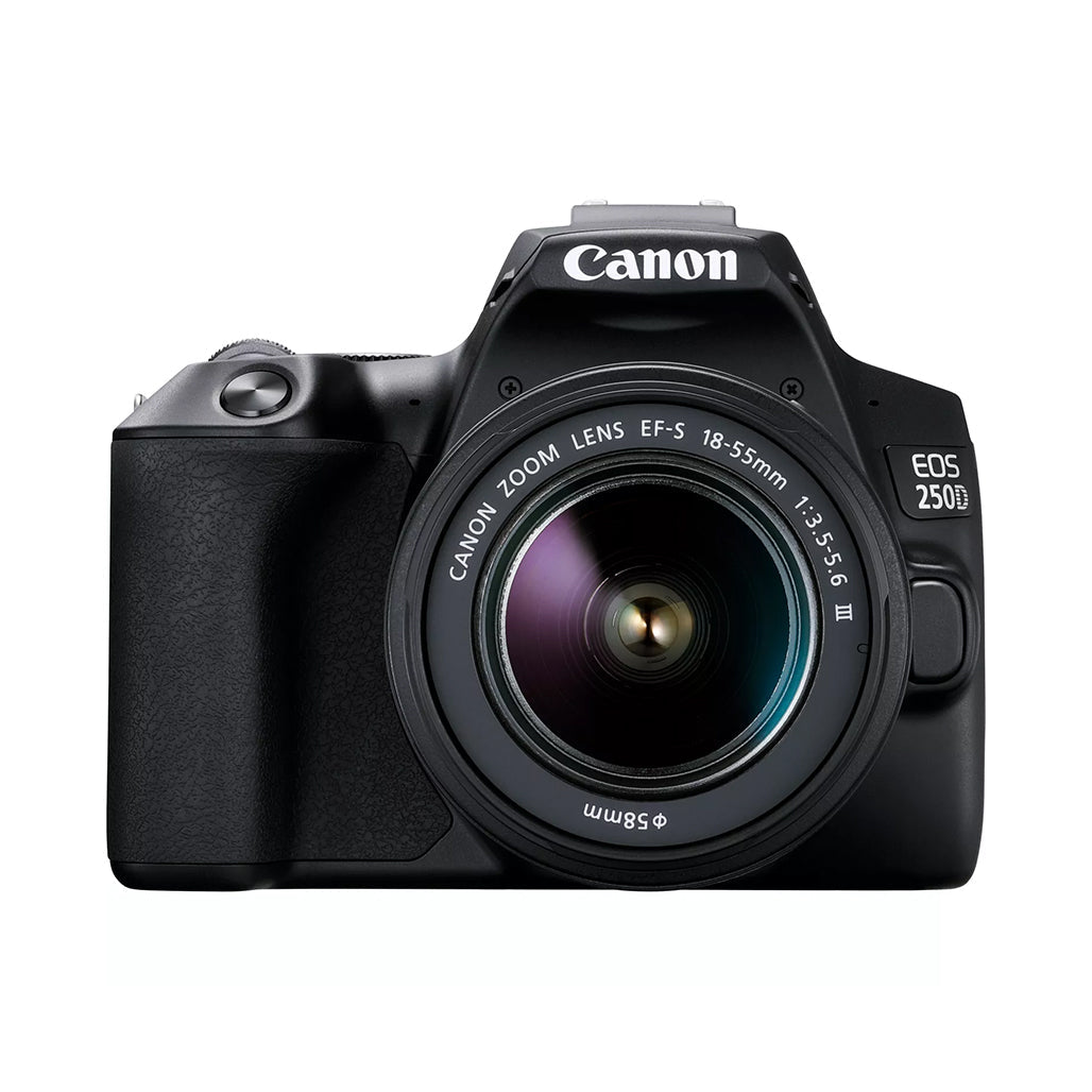 A Photo Of Canon EOS 250D DSLR Camera with EF-S 18-55mm DC III Lens Kit - 24.1MP, 4K UHD Video, Vari-Angle Touchscreen, Wi-Fi & Bluetooth Enabled