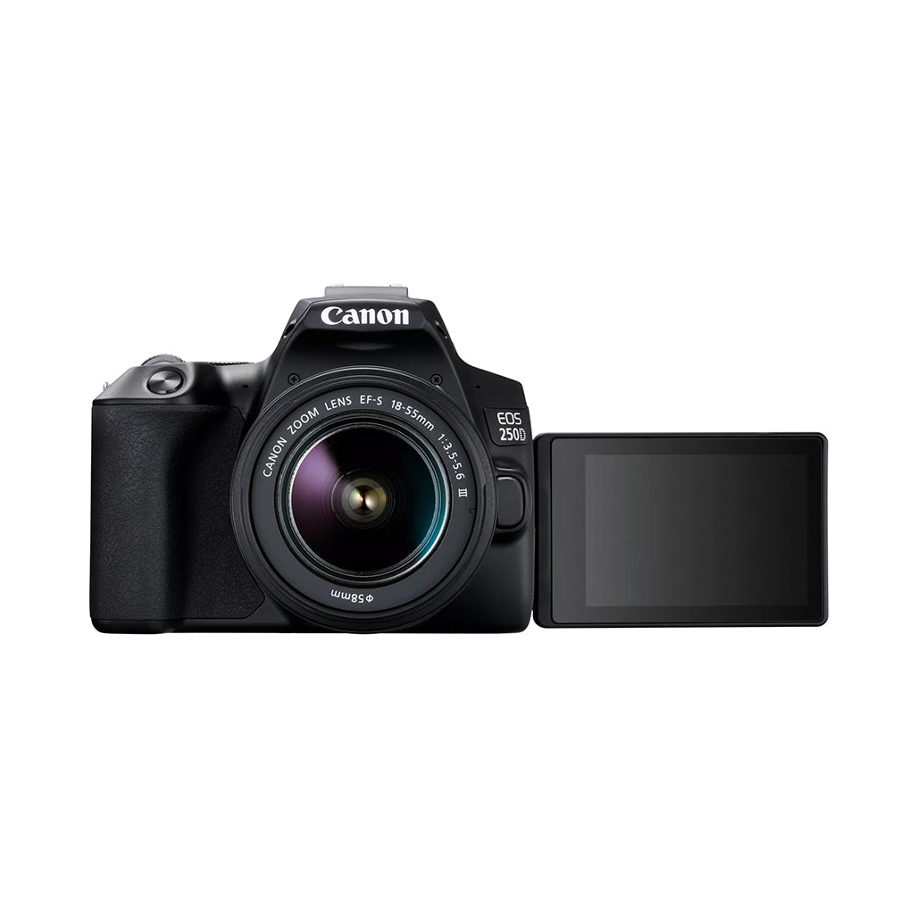 A Photo Of Canon EOS 250D DSLR Camera with EF-S 18-55mm DC III Lens Kit - 24.1MP, 4K UHD Video, Vari-Angle Touchscreen, Wi-Fi & Bluetooth Enabled