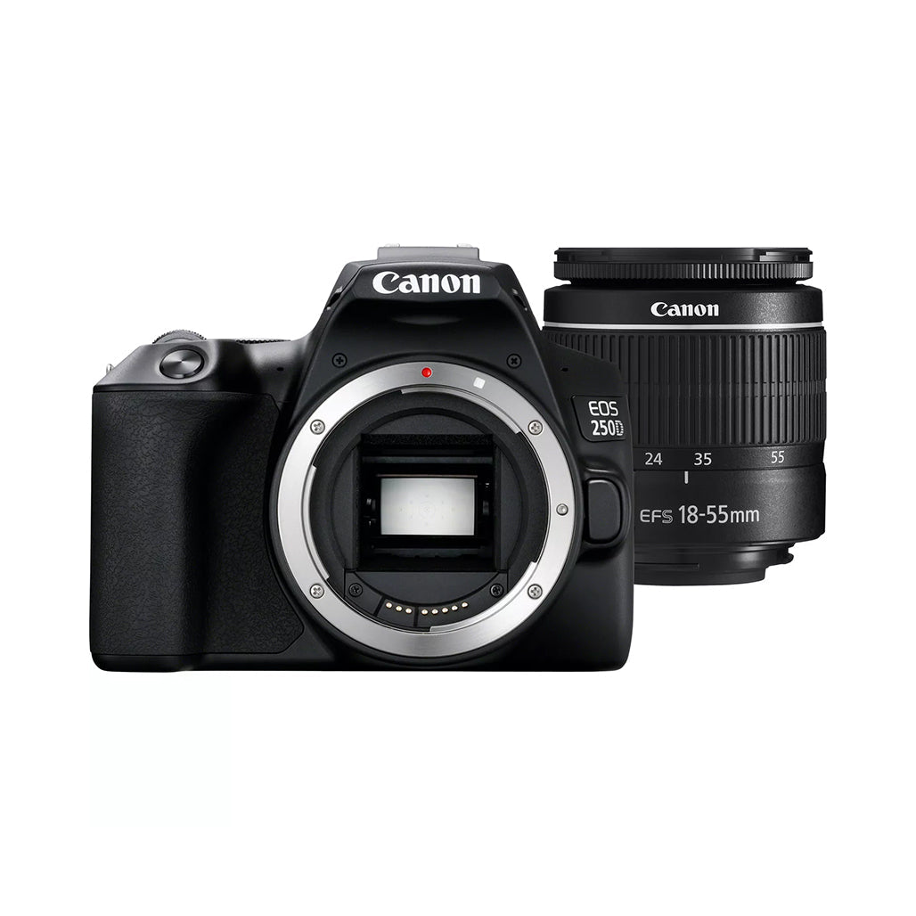 A Photo Of Canon EOS 250D DSLR Camera with EF-S 18-55mm DC III Lens Kit - 24.1MP, 4K UHD Video, Vari-Angle Touchscreen, Wi-Fi & Bluetooth Enabled