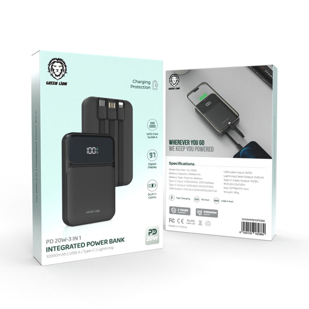 A Photo Of Green Lion PD 20W-3 In 1 Integrated Power Bank | GN3N1PB10PDBK