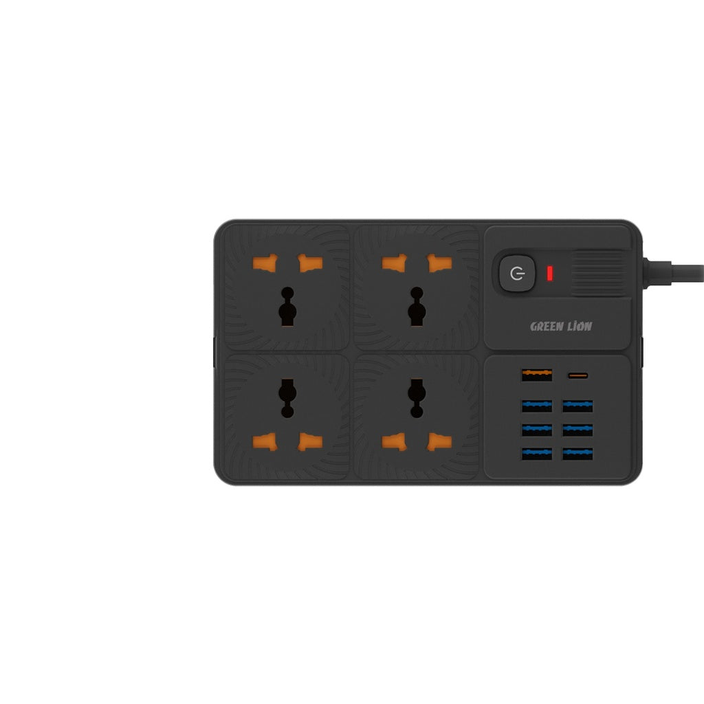 A Photo Of Green Lion UK Power Socket 7 USB-A Port & 1 PD Port - Black | GNPS7UPDUKBK