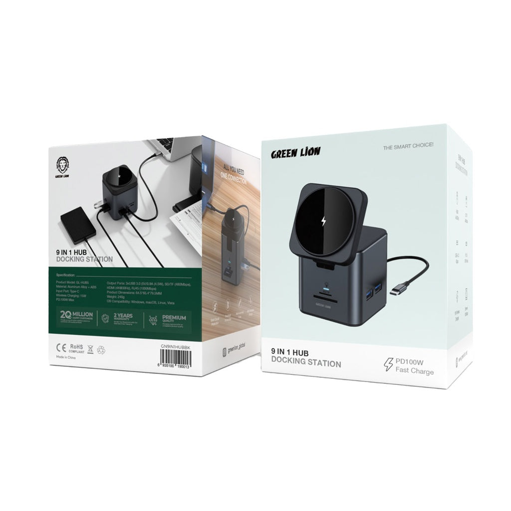 A Photo Of Green Lion 9 In 1 Hub Docking Station - Black | GN8IN1WCBK