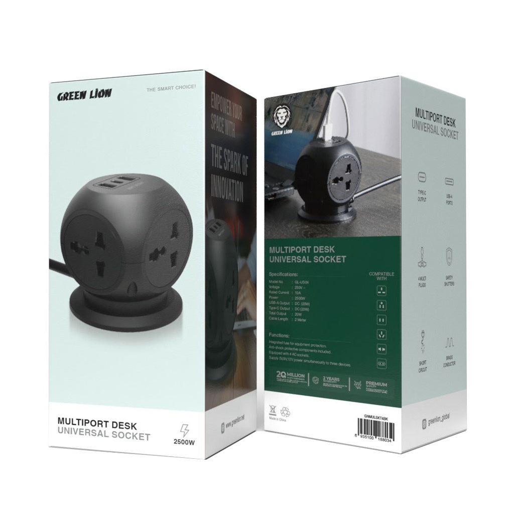 A Photo Of Green Lion MultiPort Desk Universal Socket - Black | GNMULSKT4BK