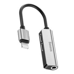 A Photo Of Baseus 3-in-1 iP Male to Dual iP - 3.5mm Female Adapter L52 - Silver