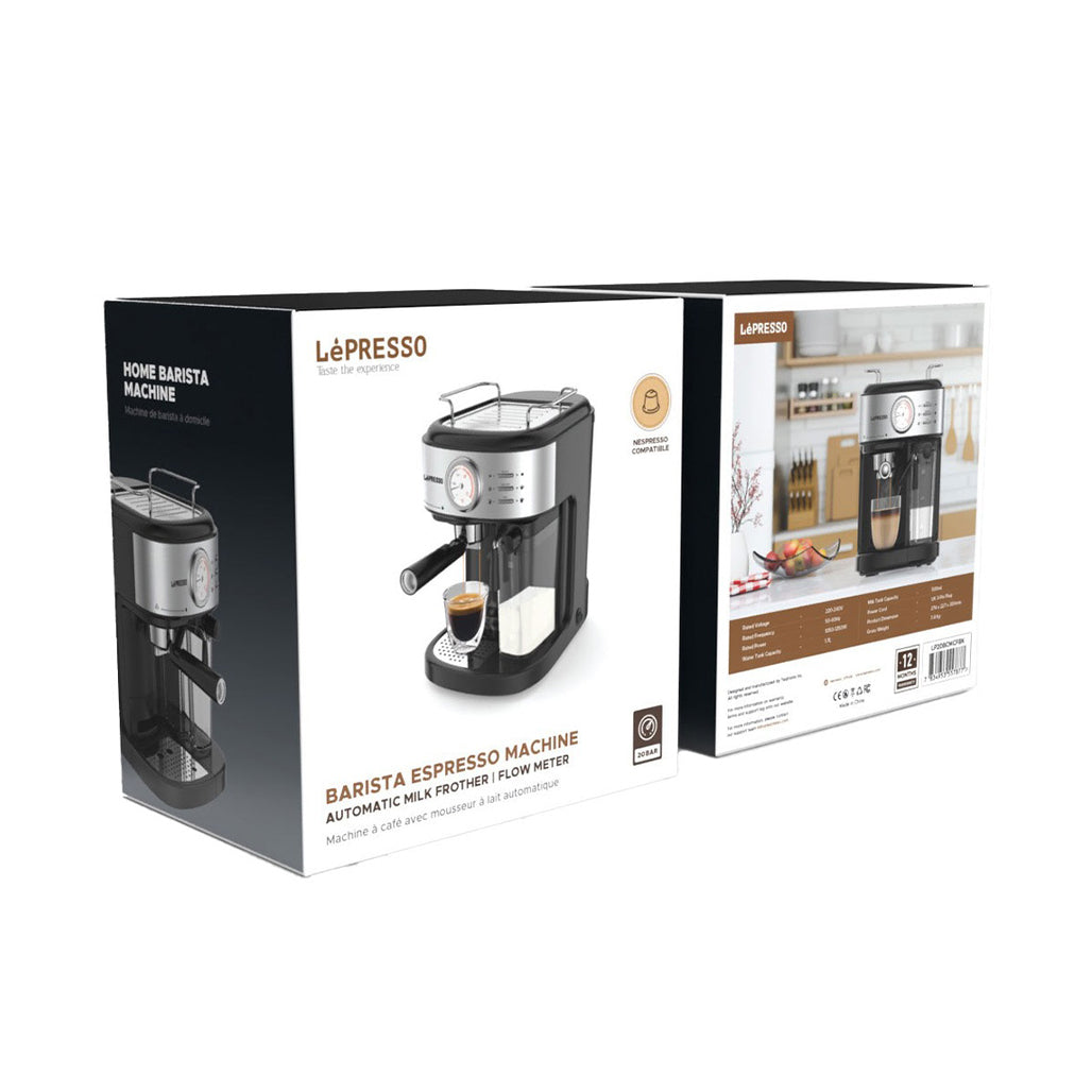 A Photo Of LePresso 20 Bar Espresso Machine with Capsule Filter & Milk Frother – 1050-1250W Black