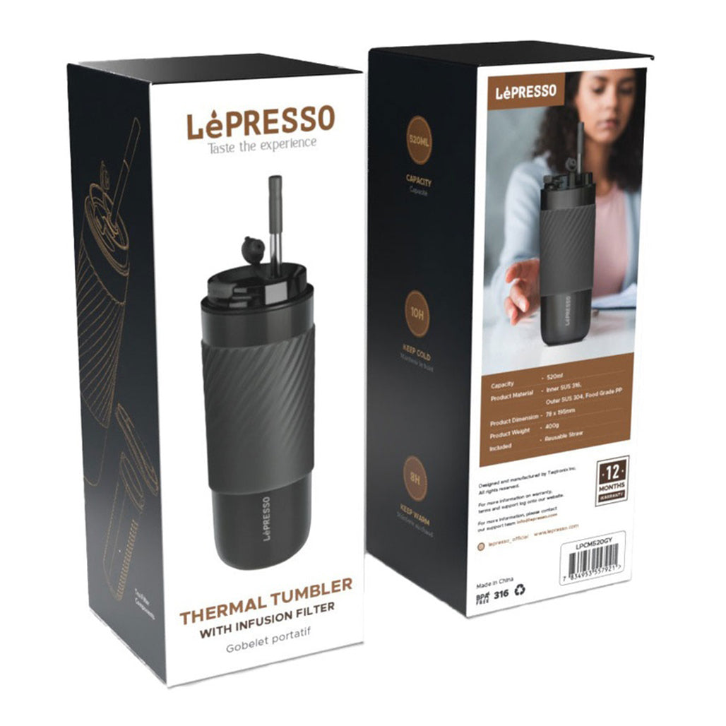 A Photo Of Lepresso Insulated Thermal Tumbler with Infusion Filter - 520ml Stainless Steel Bottle with Reusable Straw, Keeps Drinks Hot for 8 Hours and Cold for 10 Hours