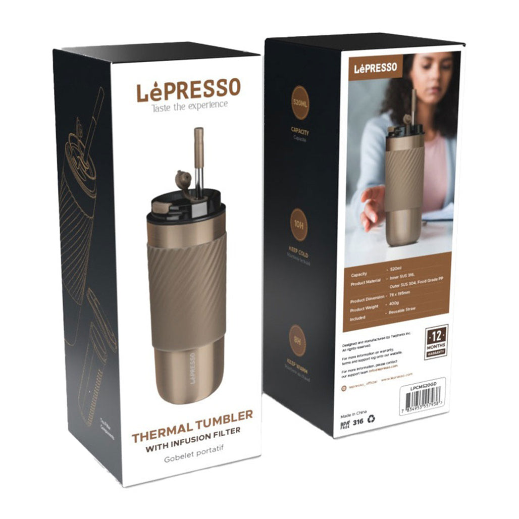 A Photo Of Lepresso Insulated Thermal Tumbler with Infusion Filter - 520ml Stainless Steel Bottle with Reusable Straw, Keeps Drinks Hot for 8 Hours and Cold for 10 Hours