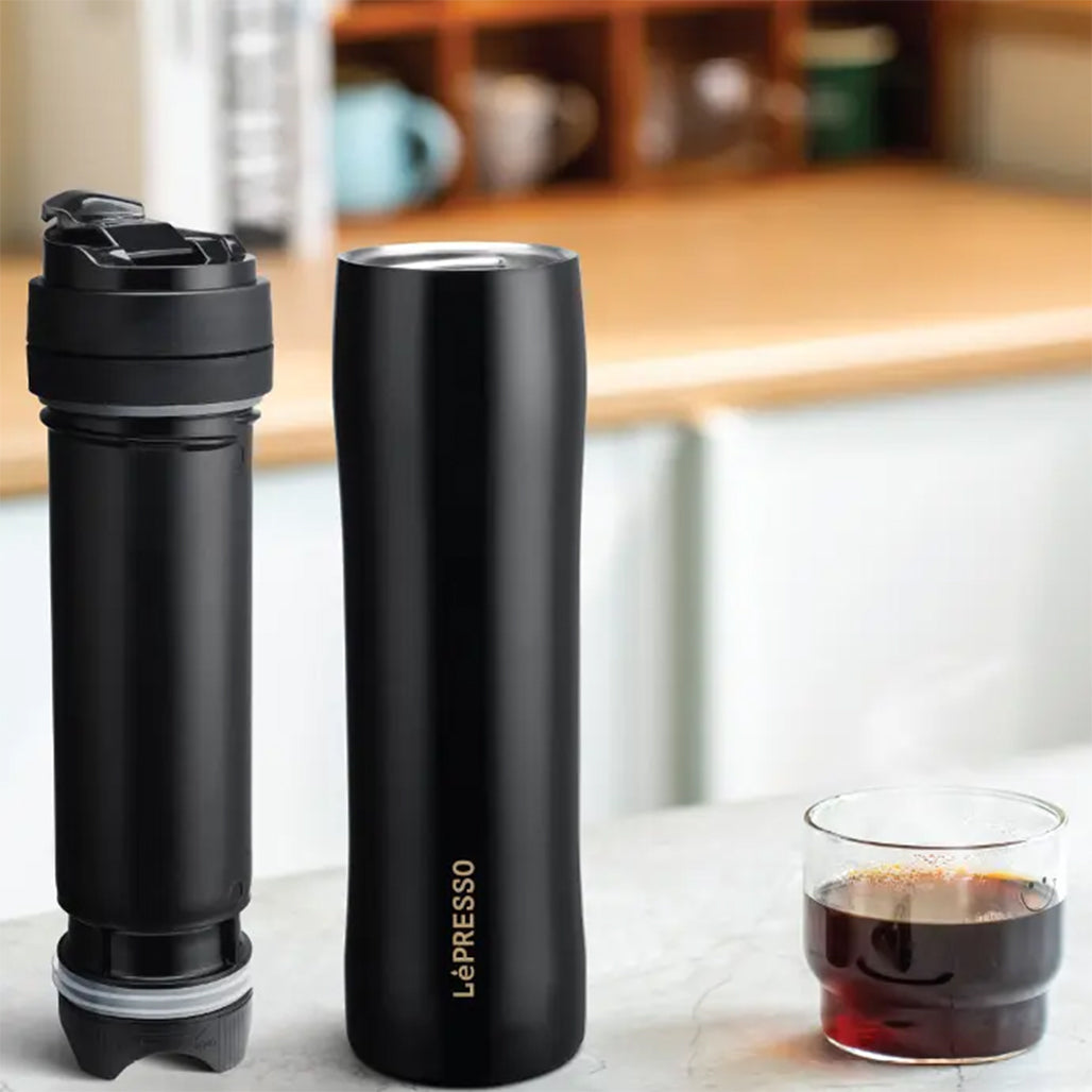 A Photo Of LePresso Black Stainless Steel Portable French Press - 350ml Coffee and Tea Brewer