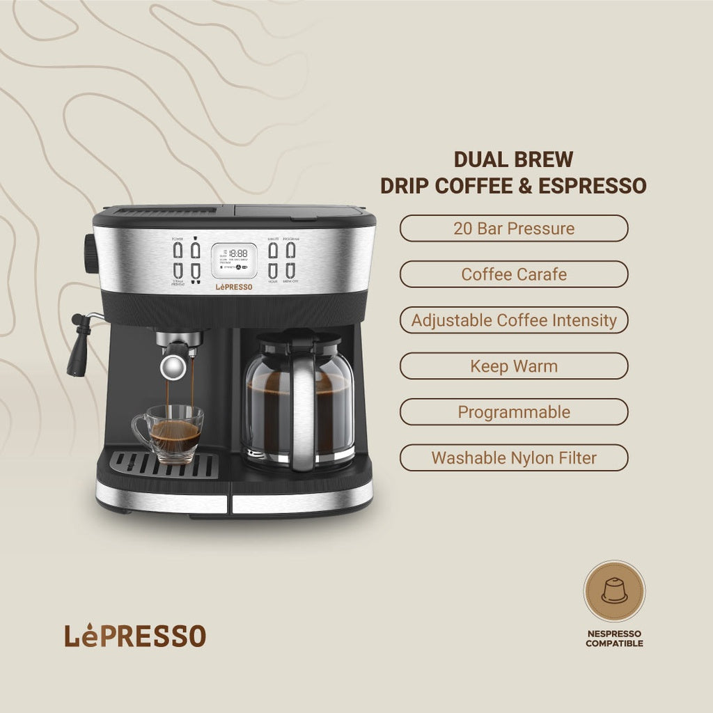 A Photo Of LePresso Dual Brew Drip Coffee & Espresso Machine - Black | LPCFFM0002-BK