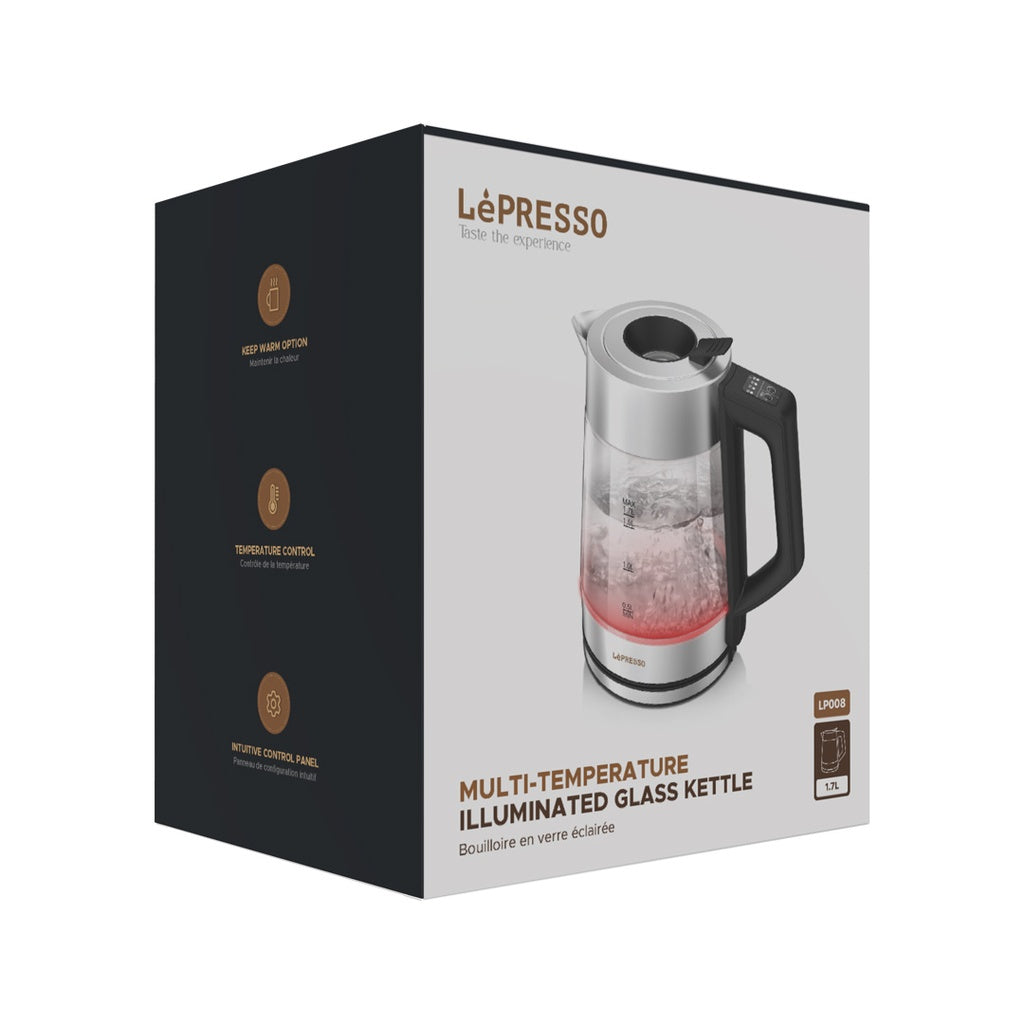 A Photo Of LePresso Multi-Temperature Illuminated Glass Kettle - Black | LPCFFM0008-BK