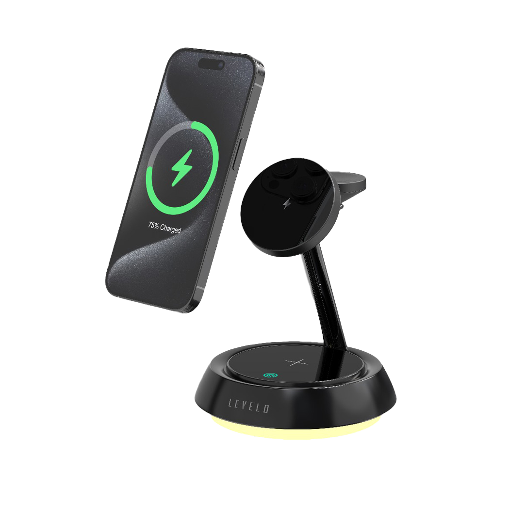 A Photo Of Levelo Sienese 3 In 1 Wireless Charger - Black | LVLSN31WCBK