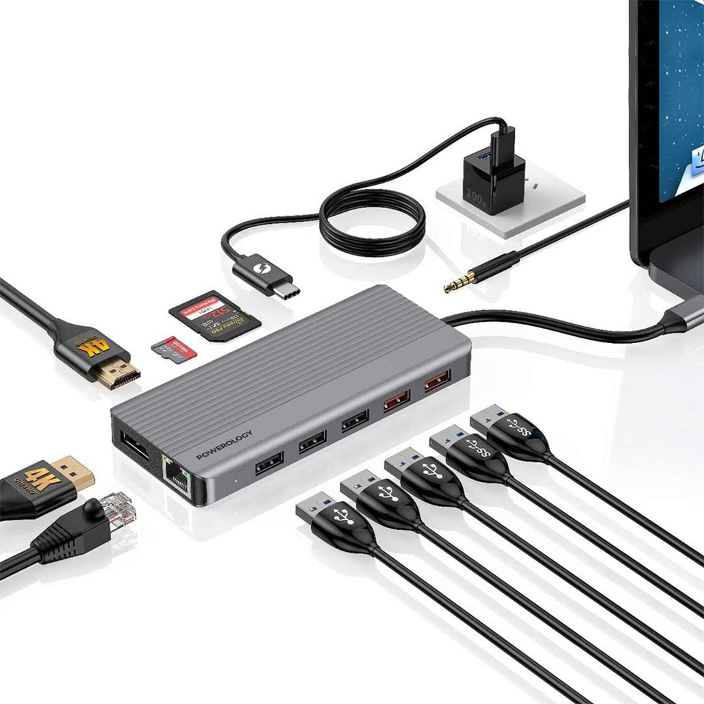 A Photo Of Powerology 12in1 USB-C Hub HDMI Type-C 100W PD Ethernet VGA USB SD MicroSD 3.5AUX