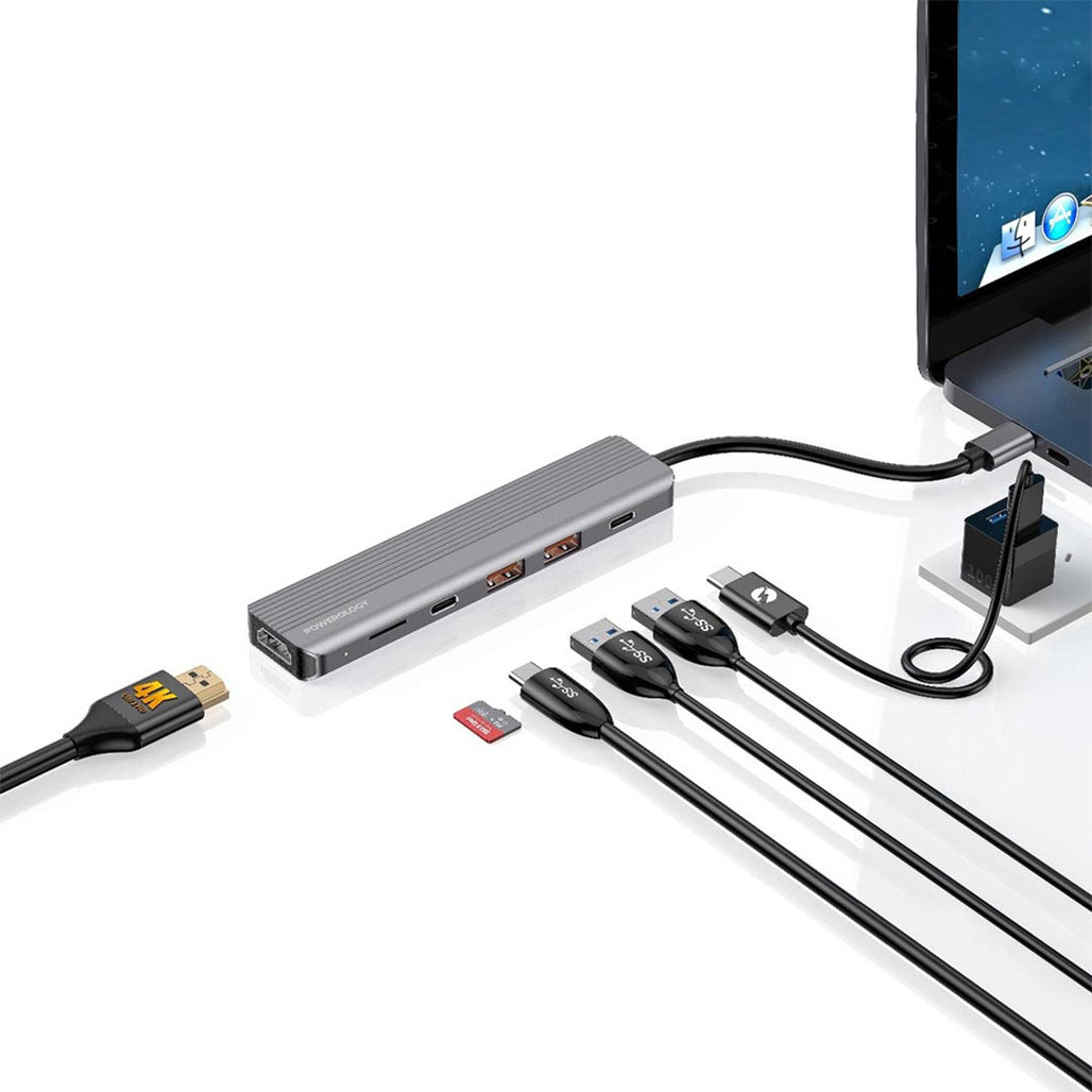 A Photo Of Powerology 6-in-1 Slim 4K HDMI USB-C Hub | P61HBCGY