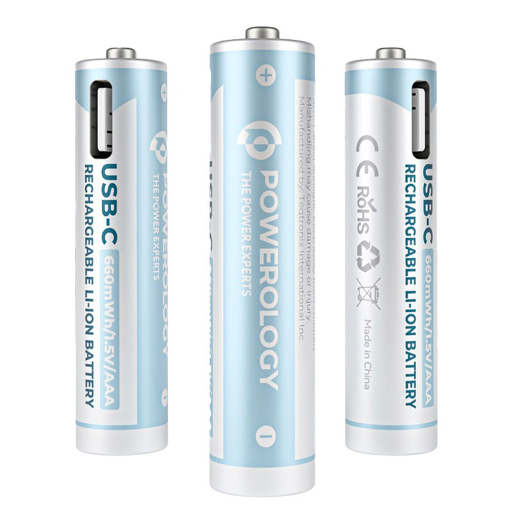 A Photo Of Powerology 1.5V Type-c Rechargeable Lithium-ion Battery AAA Battery 660mWh 4pcs per Pac