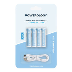 A Photo Of Powerology 1.5V Type-c Rechargeable Lithium-ion Battery AAA Battery 660mWh 4pcs per Pac