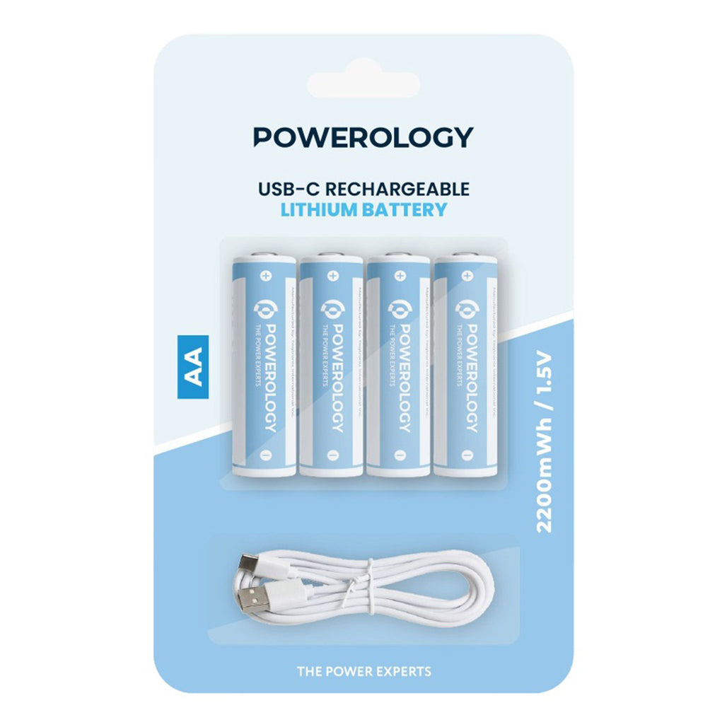 A Photo Of Powerology 1.5V Type-c Rechargeable Lithium-ion Battery AA Battery 2200mWh 4pcs per Pack