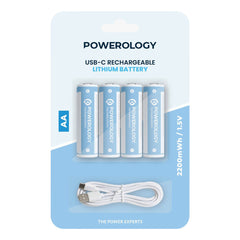 A Photo Of Powerology 1.5V Type-c Rechargeable Lithium-ion Battery AA Battery 2200mWh 4pcs per Pack