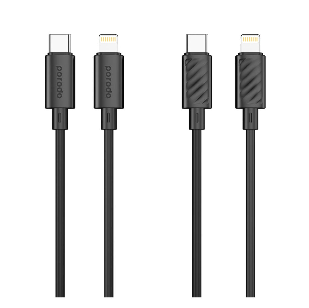 A Photo Of Porodo Blue 20W PD Type C to Lightning PVC Cable 1.2M - Black | PB-20WCLC-BK