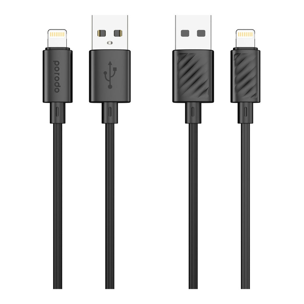 A Photo Of Porodo Blue 3A USB A to Lightning PVC Cable 1.2M - Black | PB-3AALC-BK