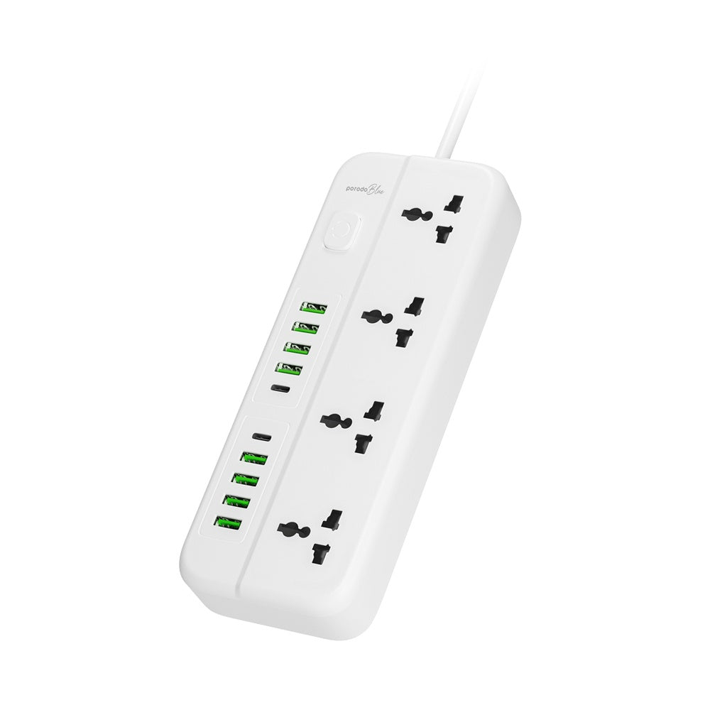 A Photo Of Porodo Blue 4 Universal Sockets Power Strip | PB-4ACPS2C8A-WH