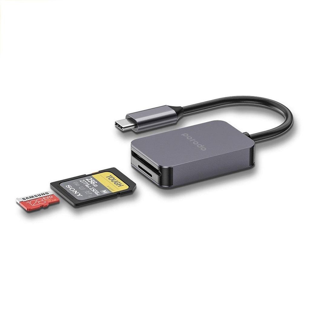 A Photo Of Porodo 2in1 USB-C Card Reader SD MicroSD - Grey | PD-21CDR-GY