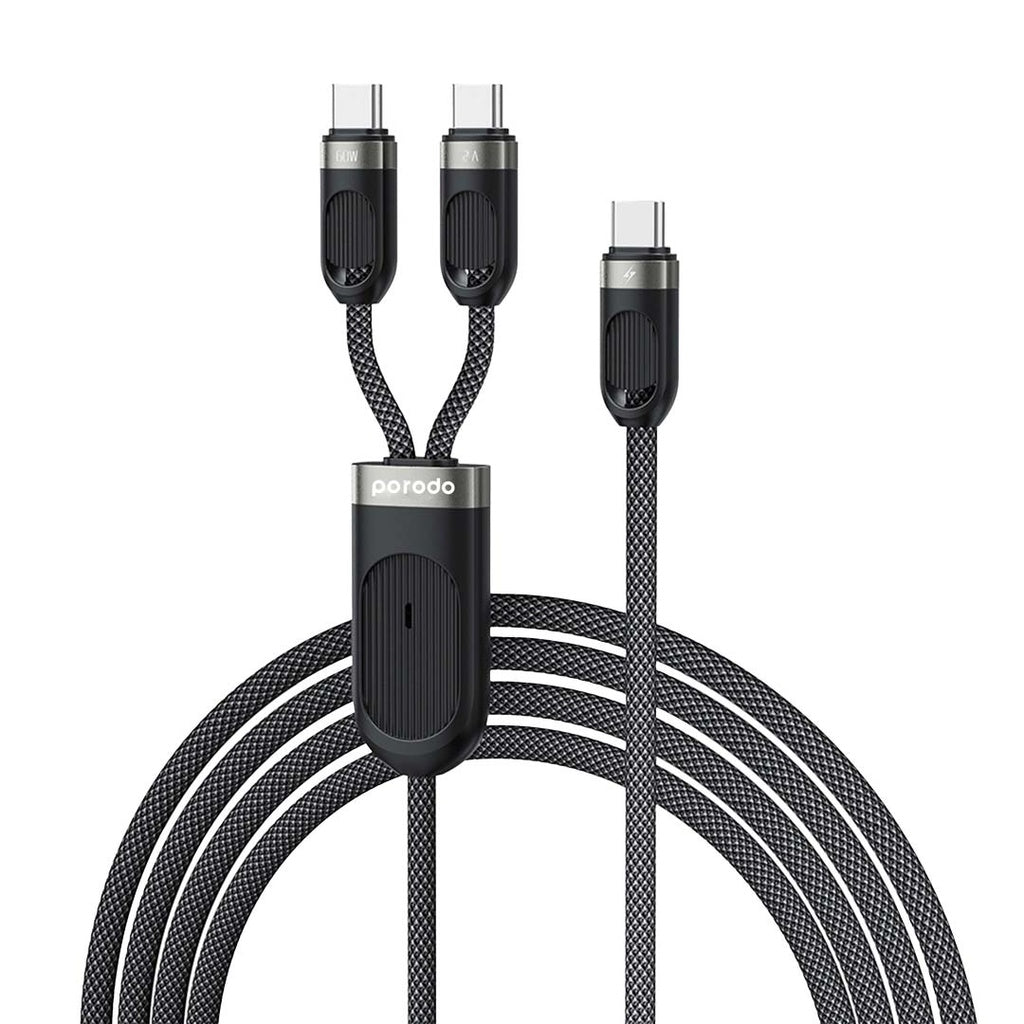 A Photo Of Porodo Dual Type-C Fast Charging Cable USB-C PD Input - Black | PD-2N1CCC-BK