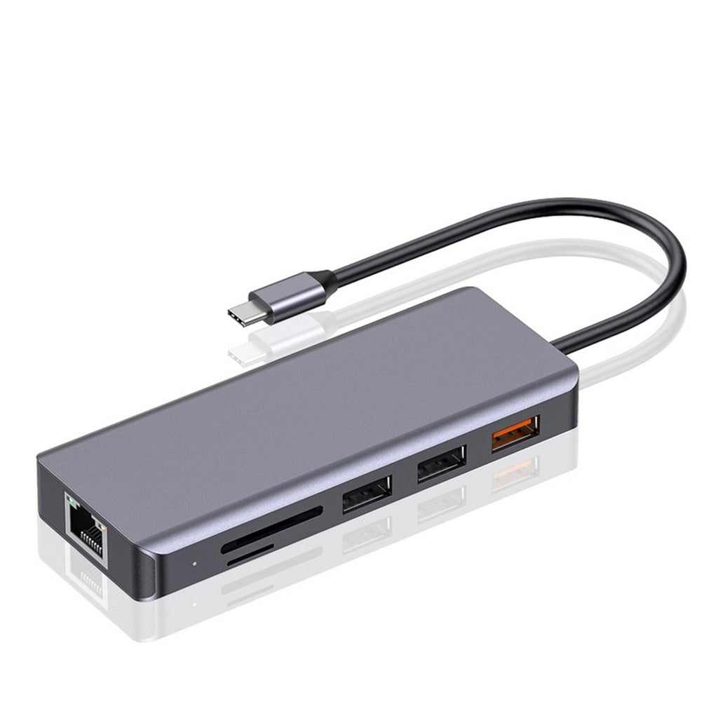 A Photo Of Porodo 9in1 USB-C Hub Type-C PD 100W HDMI Ethernet USB SD Card 3.5mm Aux - Grey | PD-91CHB-GY