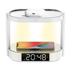 A Photo Of Porodo Bedside Lamp with Wireless Charger and Digital Clock - White | PD-BLWCDC-WH