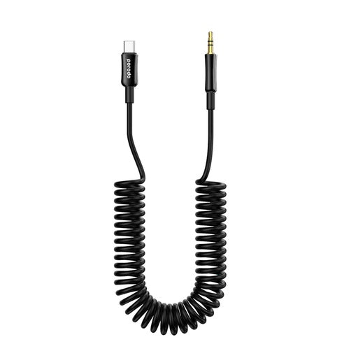 A Photo Of Porodo Type C to AUX Coil Cable 1.2M - Black | PD-CAXCC-BK