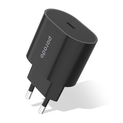 A Photo Of Porodo 20W Single C Port PD Charger EU - Black | PD-FWCH018-BK