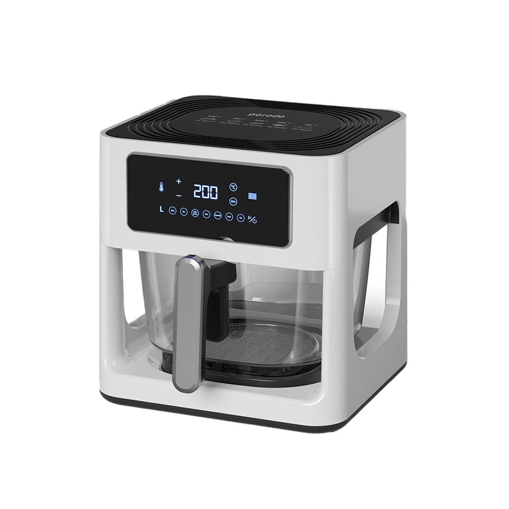 A Photo Of Porodo LifeStyle 5L Glass Pot Air Fryer - White | PD-LFGPAF5L-WH