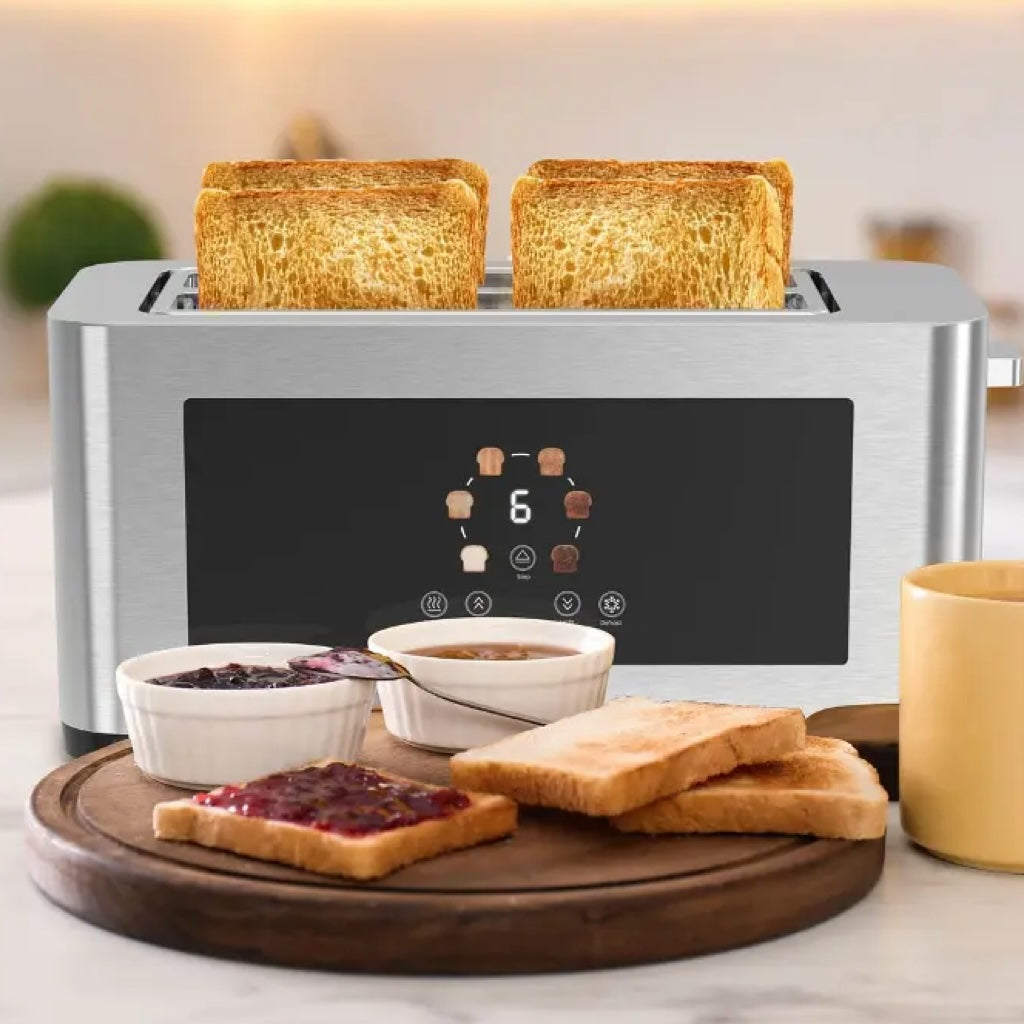 A Photo Of Porodo Lifestyle 4-Slice Digital Pop Up Toaster 850W - Silver | PD-LFST002-SL