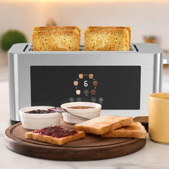 A Photo Of Porodo Lifestyle 4-Slice Digital Pop Up Toaster 850W - Silver | PD-LFST002-SL