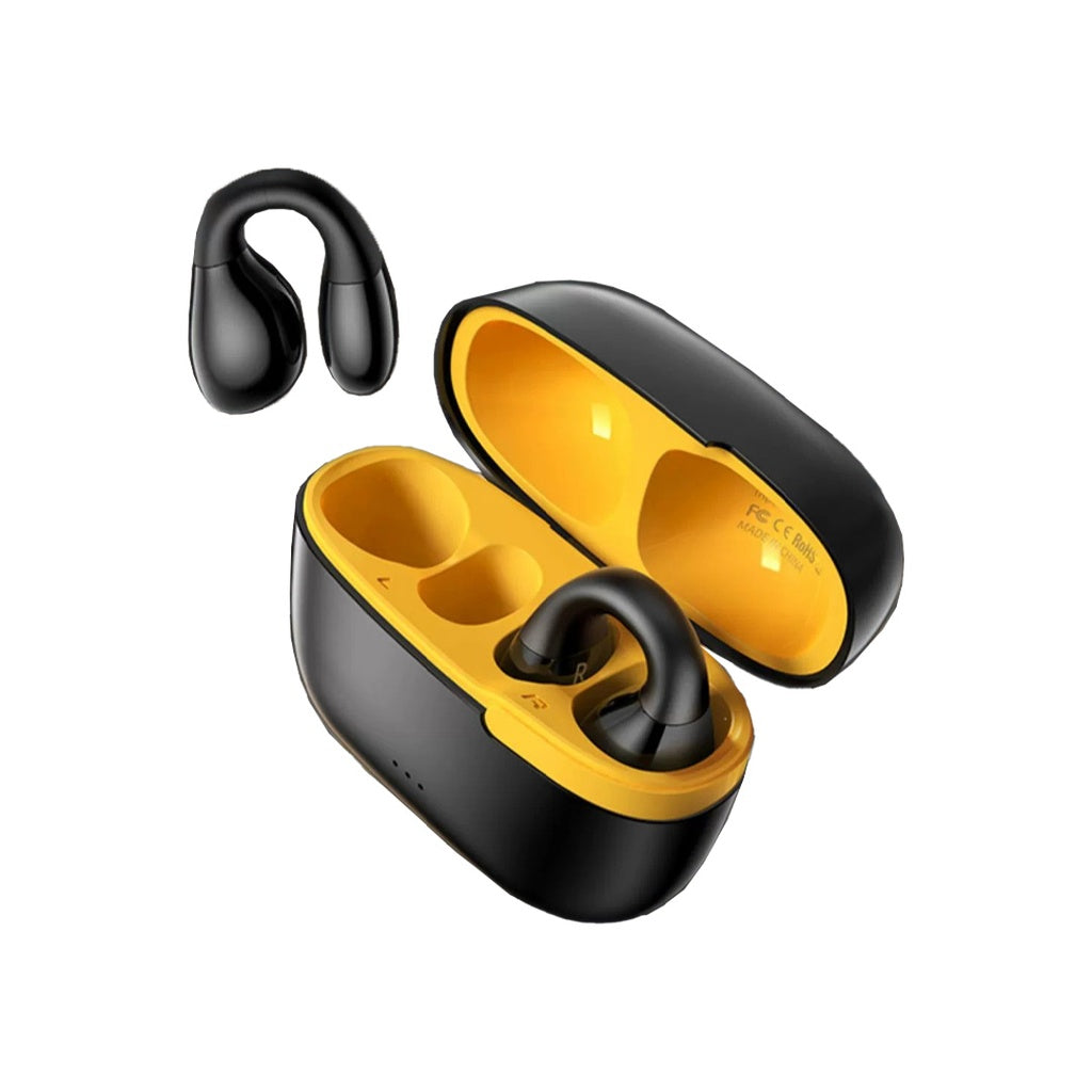 A Photo Of Porodo Soundtec Air Conduction TWS Earbuds - Black / Yellow | PD-STWLEP019-BKYL