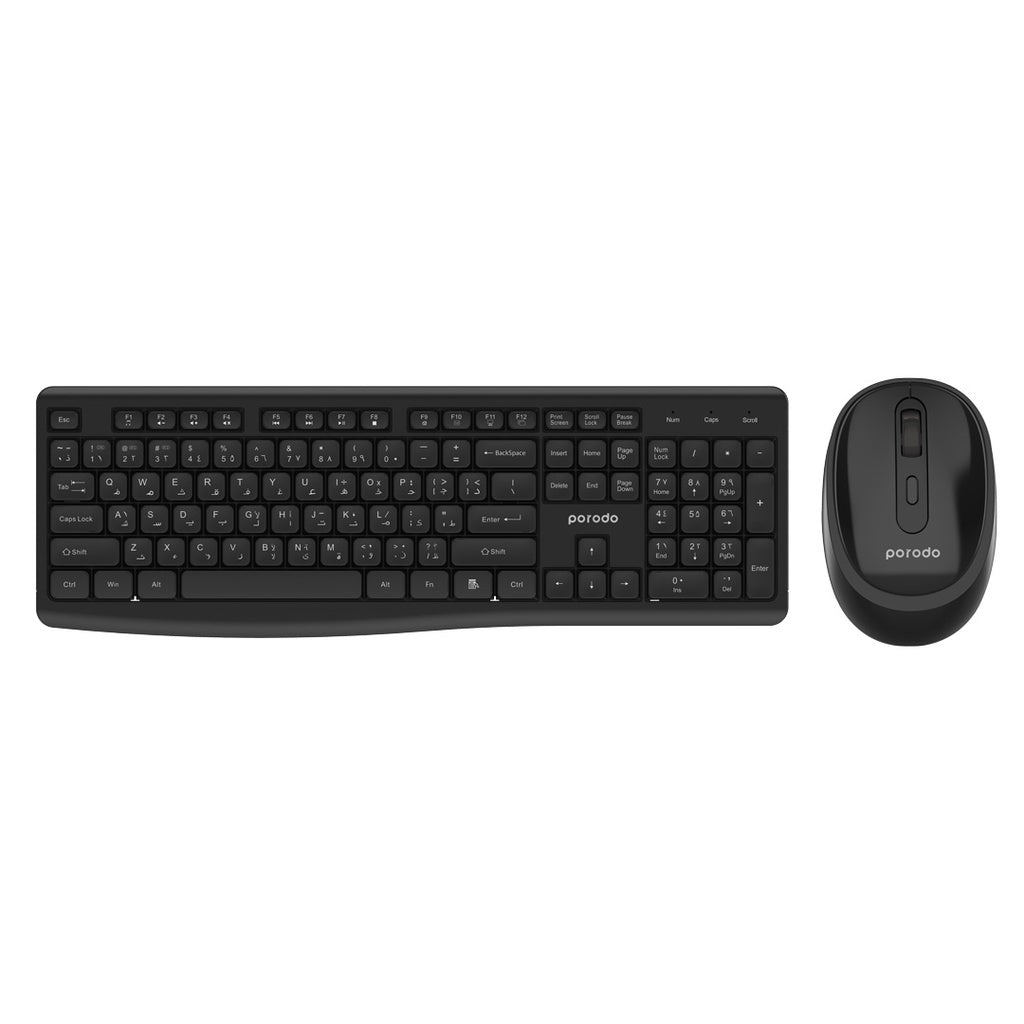 A Photo Of Porodo Wireless 2.4G+BT Keyboard with Mouse - Black | PD-W24KBM-BK