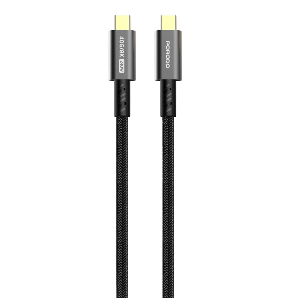 A Photo Of Porodo Woven TypeC-C Cable 240w 40gbps 8K 60hz - Black | PD-WCC240W-BK