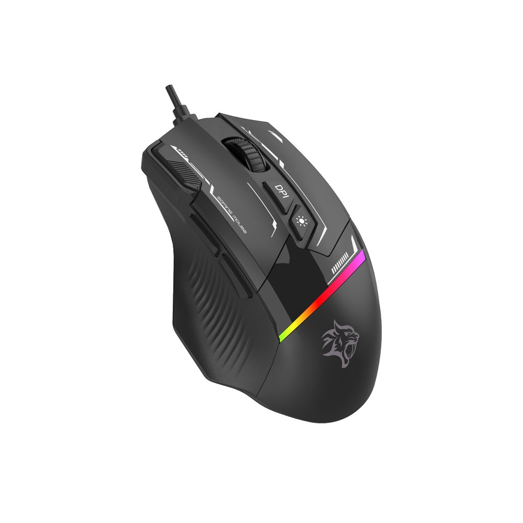 A Photo Of Porodo Gaming 8D RGB Wired Mouse DPI 7200 - Black | PDX321